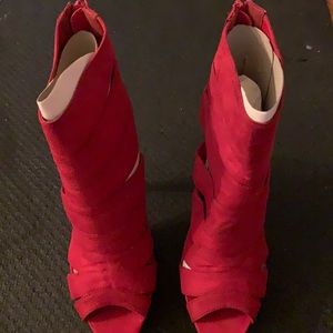 Red Suede heeled bootie
